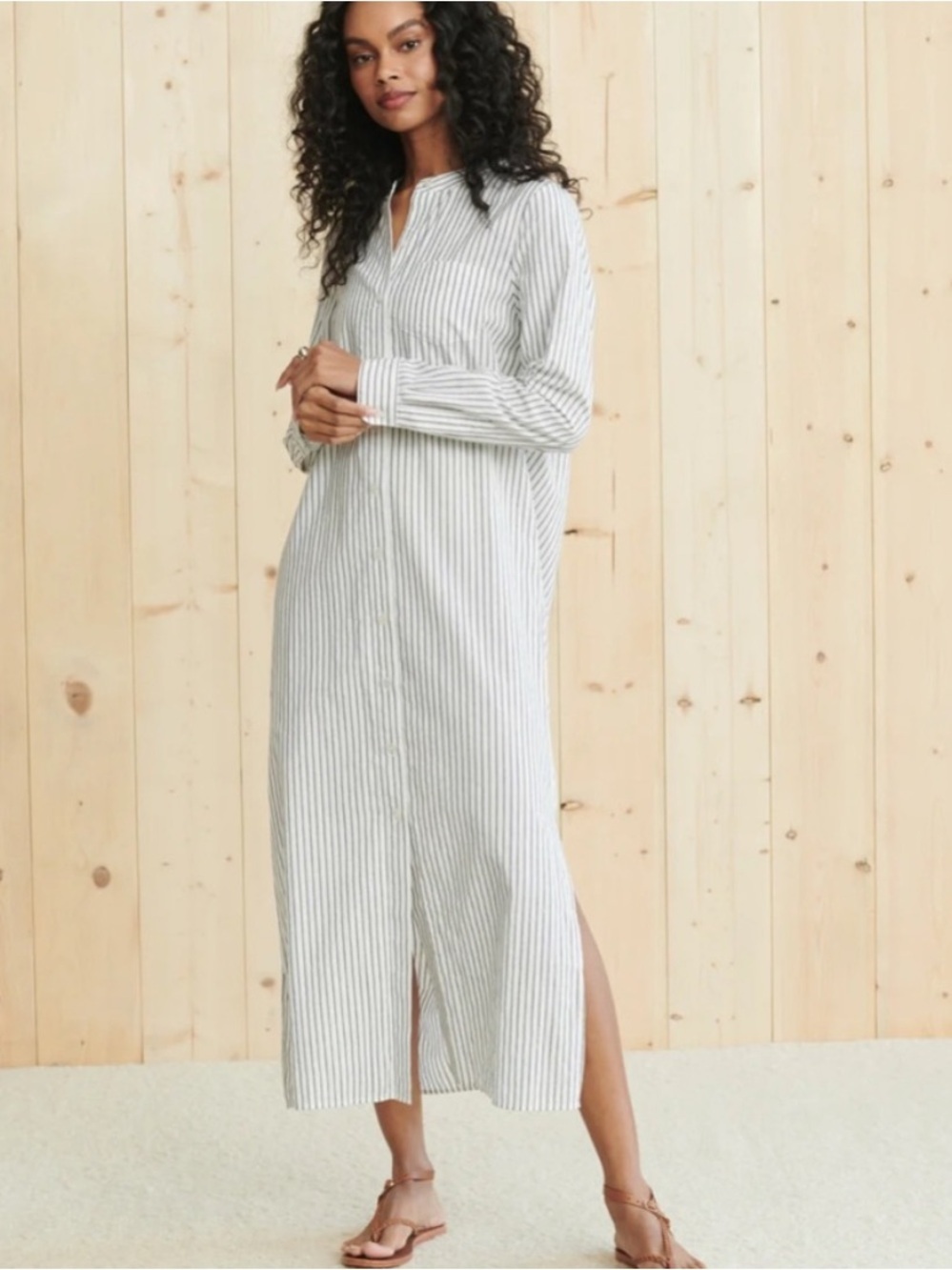 Jenni Kayne Capri Caftan Striped Maxi Dress in White Navy Blue Sz M